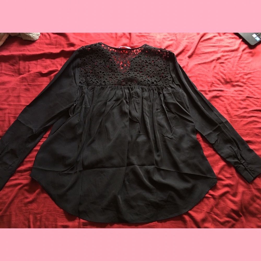 Black lace blouse self tie gothic whimsical romantic vintage - Picture 3 of 4